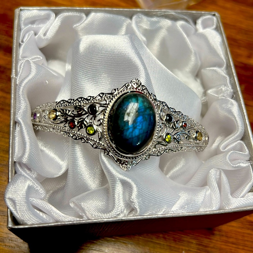 Karis Malagasy Labradorite multi gemstone cuff bracelet